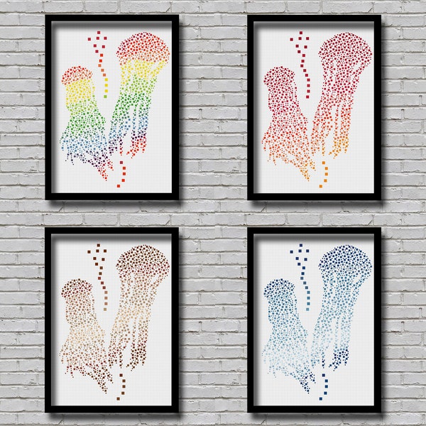 Cross Stitch Pattern Jellyfish Set Animal Dotted Animal Sea World Animal E Pattern 4 Ocean Animals PDF Pattern Deep Sea Dot Creature