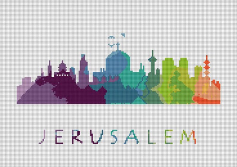 Cross Stitch Pattern Jerusalem Silhouette Watercolor Painting Etsy