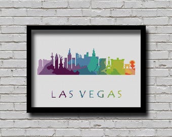 Cross Stitch Pattern Las Vegas Nevada City Silhouette Watercolor Effect Decor Modern Ornament Skyline Art xstitch Diy Chart