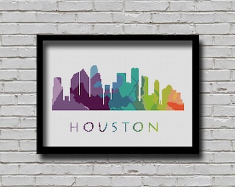 CS16 Houston Cross Stitch Pattern Texas Usa City Skyline Xstitch