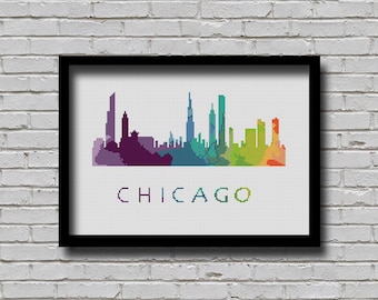 Chicago Cross Stitch Pattern Illinois Silhouette Usa City Skyline Xstitch