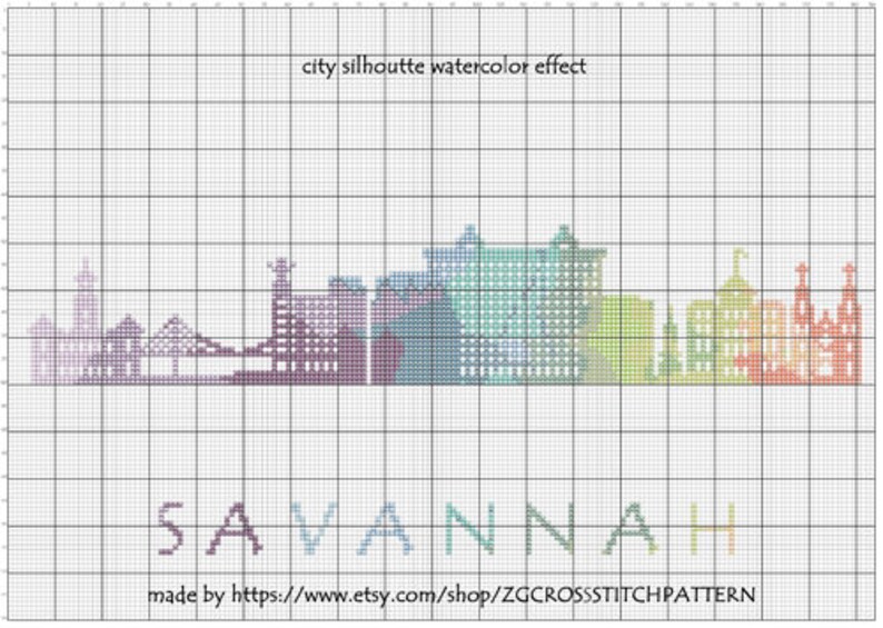 Custom City Skyline Cross Stitch Pattern Savannah, Athens Georgia ...
