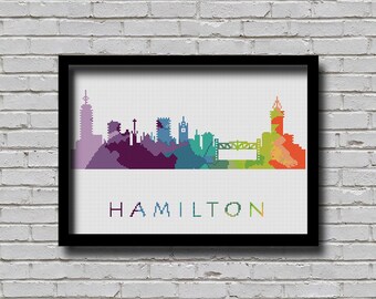 Cross Stitch Pattern Hamilton Ontario Canada City Silhouette Watercolor Effect Rainbow Color Skyline xstitch DIY Hamilton  E Pattern