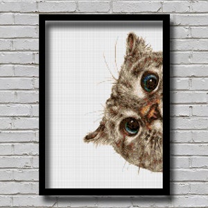 Peek6 Cross Stitch Pattern Peek A Yellow Tabby Cat Pdf Peeking Animal Digital Pattern Modern Decor Kitty Xstitch Hidden Cute Sneaky Cat