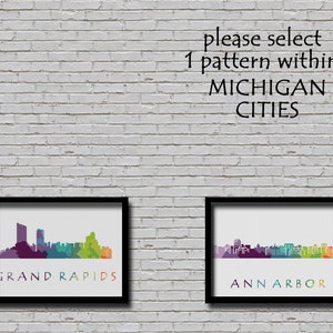 Custom City Skyline Cross Stitch Pattern CS27 Grand Rapids, CS202 Ann Arbor Michigan Silhouette Decor Usa City Skyline Xstitch