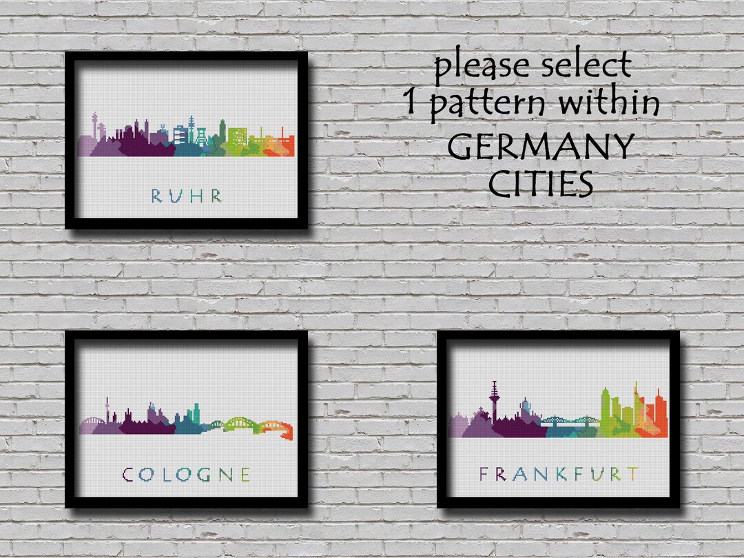 Custom City Skyline Cross Stitch Pattern Ruhr, Cologne, Frankfurt ...