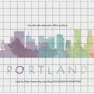 Cross Stitch Pattern Portland Oregon Silhouette Watercolor Effect Decor Embroidery Modern Ornament Usa City Skyline xstitch Diy Chart image 3
