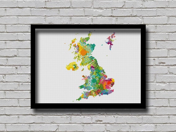 UK Cross Stitch Pattern United Kingdom Map States Travel Chart UK Country Xstitch