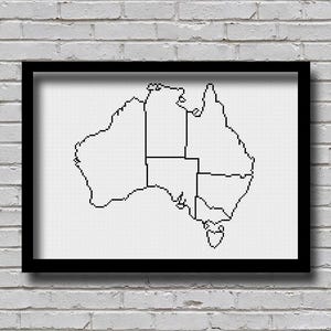CSM22 AU Kreuzstichmuster Australien Schwarz-Weiß-Karte Staaten Reisekarte Land Landkarte Australien Land Xstitch Kontinent Muster