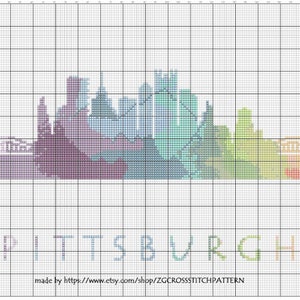 Cross Stitch Pattern Pittsburgh Pennsylvania Silhouette Watercolor Effect Decor Embroidery Modern Ornament Usa City Skyline Xstitch image 3