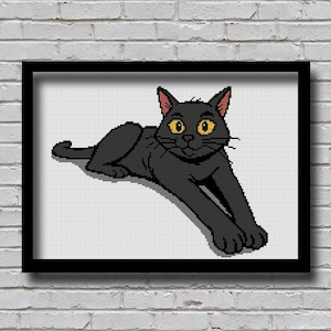CA2 Cartoon Black Cat Cross Stitch Pattern Animal Pattern Cat Xstitch Cute Pet Cat Lover Pattern For Beginners Cartoon Cat with Yellow Eyes