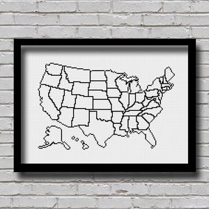 CSM21 USA Kreuzstichmuster USA Schwarz-Weiß-Karte Staaten Landkarte USA Country Xstitch Continent Pattern