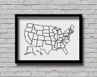 アメリカ合衆国州旗地図クロスステッチパターン（PDFダウンロード