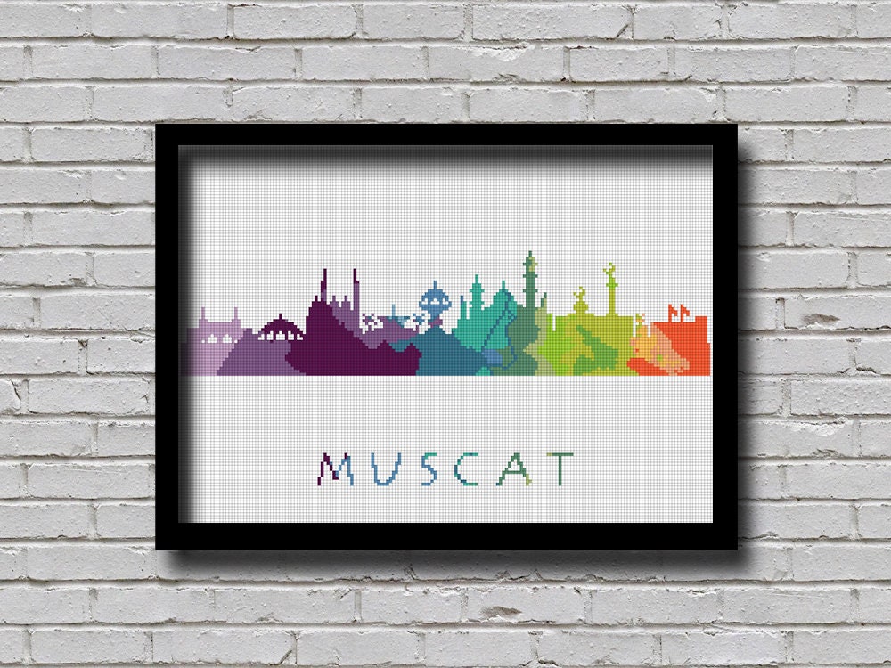 muscatページ CS217 Muscat Cross Stitch Pattern Oman City Silhouette Rainbow