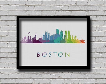 Boston Cross Stitch Pattern Massachusetts City Silhouette Modern Ornament Skyline Xstitch Chart