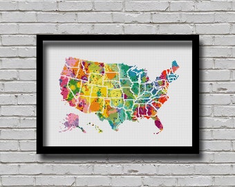 アメリカ合衆国州旗地図クロスステッチパターン（PDFダウンロード