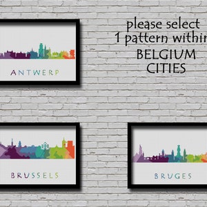 Custom Cross Stitch Pattern  CS81 Brussels, CS176 Bruges, CS178 Antwerp Belgium City Silhouette Europe Cities Design City Skyline Xstitch