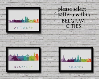 Cross Stitch Pattern Antwerp, Brussels, Bruges Belgium City Silhouette Watercolor Effect Europe Cities Modern Design City Skyline Xstitch