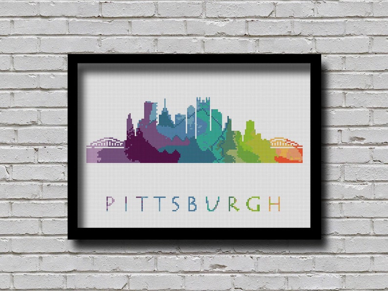 Cross Stitch Pattern Pittsburgh Pennsylvania Silhouette Watercolor Effect Decor Embroidery Modern Ornament Usa City Skyline Xstitch image 1