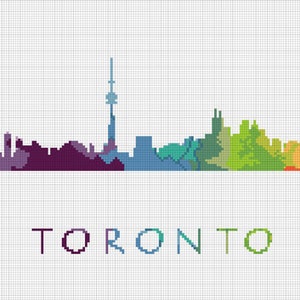 Cross Stitch Pattern Toronto Ontario Canada Capital City Silhouette Watercolor Effect Decor Rainbow Color Skyline xstitch DIY E Pattern image 2