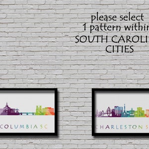 Cross Stitch Pattern Columbia, Charleston South Carolina City Silhouette Watercolor Effect Modern Ornament US Cities Skyline Art xstitch