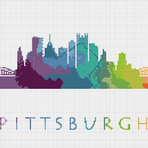 Cross Stitch Pattern Pittsburgh Pennsylvania Silhouette Watercolor Effect Decor Embroidery Modern Ornament Usa City Skyline Xstitch image 2
