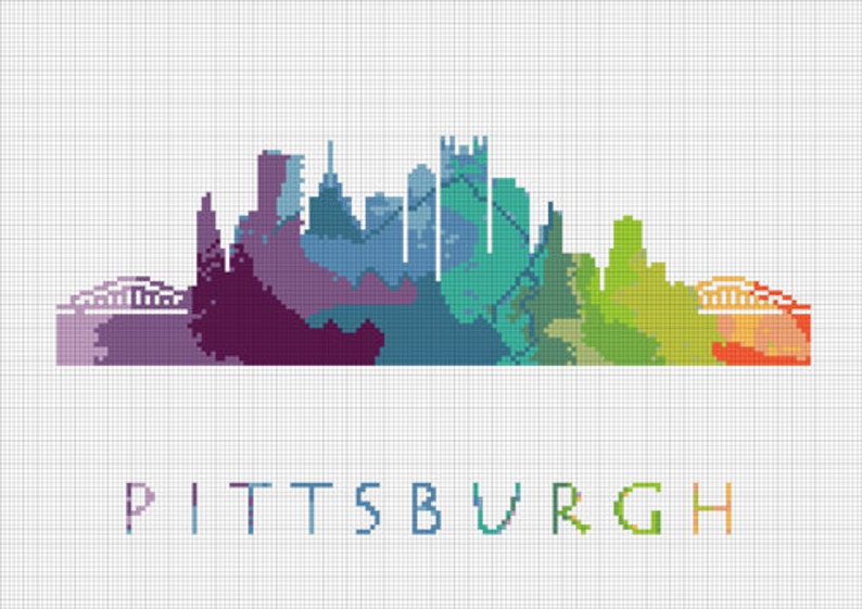 Cross Stitch Pattern Pittsburgh Pennsylvania Silhouette Watercolor Effect Decor Embroidery Modern Ornament Usa City Skyline Xstitch image 2