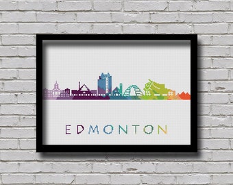 Edmonton kruissteekpatroon Alberta Canada stadsgezicht kruissteek doe-het-zelf E-patroon