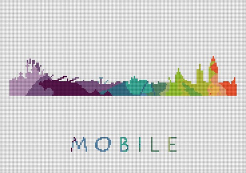 Custom City Skyline Cross Stitch Pattern CS80 Birmingham, CS109 Mobile ...