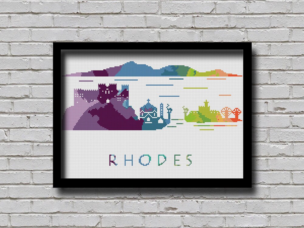 Custom City Skyline Cross Stitch Pattern CS225 Rhodes, CS117 Santorini ...