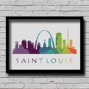 Cross Stitch Pattern St. Louis Missouri Silhouette Watercolor Effect Decor Embroidery Modern Ornament Usa City Skyline Xstitch