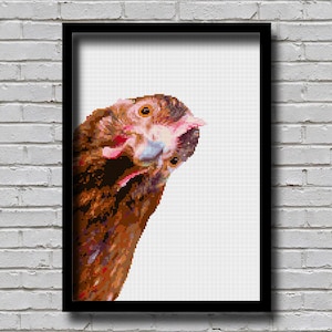 Cross Stitch Pattern Peek A Hen Printable Peeking Farm Animal Digital Pattern Modern Decor Hidden Cute Sneaky Hen Pattern