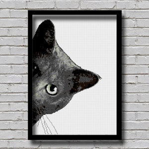 Peek3 Cross Stitch Pattern Peek A Smoke Cat Printable Peeking Animal Digital Pattern Modern Decor Cat Xstitch Hidden Cute Sneaky Black Cat