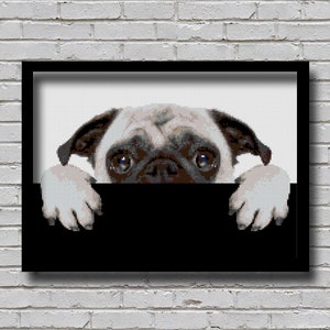 Peek1 Cross Stitch Pattern Peek A Pug Printable Peeking Animal Digital Pattern Modern Decor Dog Xstitch Hidden Cute Sneaky Pug Peek a Boo
