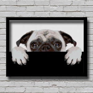 Cross Stitch Pattern Peek A Pug Printable Peeking Animal Digital Pattern Modern Decor Dog Xstitch Hidden Cute Sneaky Pug Peek a Boo