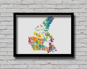 CSM5 CA Counted Cross Stitch Pattern Canada Map Watercolor Painting Effect States Travel Map