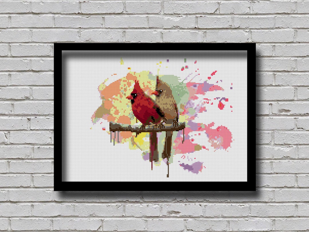 AL7WC Watercolor Cardinal Couple Cross Stitch Pattern Inspired Painting ...