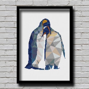 Cross Stitch Pattern Polygonal Penguin Couple Flightless Bird Geometric Animal Modern Decor Male Female Penguin Nature E Pattern