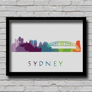 Cross Stitch Pattern Sydney New South Wales Australia City Silhouette Rainbow Painting Effect Decor Embroidery City Skyline Xstitch