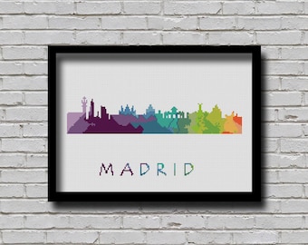 CS8 Madrid Cross Stitch Pattern Spain Europe City Skyline Xstitch