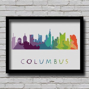 CS57 Columbus Kruissteekpatroon Ohio Silhouet Aquarel Effect Decor Borduurwerk Modern Ornament Usa City Skyline xstitch Diy Chart