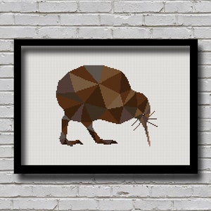 Cross Stitch Pattern Kiwi Animal Portrait Geometric Flightless Bird Printable Digital Polygonal Pattern Xstitch Wall Art Diy Pattern