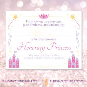 Honorary Princess Certificate - Princess Birthday Party Favor and Birthday Gift for Girls
