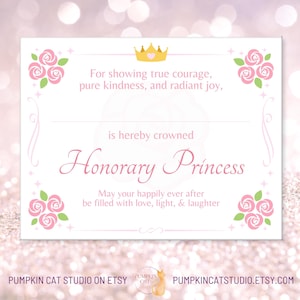 Honorary Princess Certificate - Sleeping Beauty Themed Party Favor and Birthday Gift for Girls