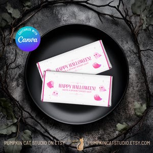 Emballages de chocolat imprimables Halloween - cadeau d&#39;Halloween rose et blanc - téléchargement immédiat, imprimable - fantasmagorique ensemble - SS924