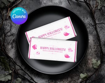 Pink Halloween Printable Chocolate Wrappers - Cute Halloween Party Favors - Instant Download, Printable - Spooky Sweet - SS924