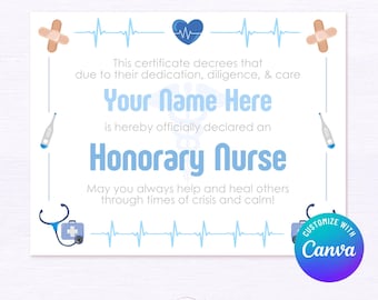 Nurse Certificate, Printable Nurse Superlative, Personalized Nursing Appreciation Award, Custom Hospital Gift, Recognition Certificate