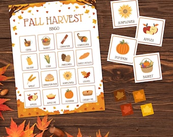 Fall Harvest Bingo Set - 30 Players - 4x4 Grid - Printable PDFs - Instant Download - Thanksgiving Games - Indoor Kids Classroom Activities