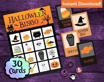 HALLOWEEN Bingo! - 30 Players - Printable PDFs - INSTANT DOWNLOAD - Halloween Party Games, Costume Party Games, Kids Halloween Party