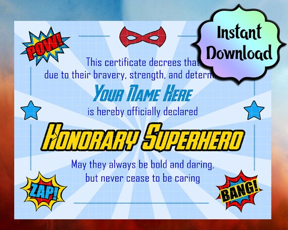 SUPERHERO Certificate EDITABLE Printable Instant Download | Etsy